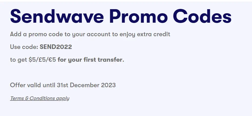 Sendwave Promo Codes